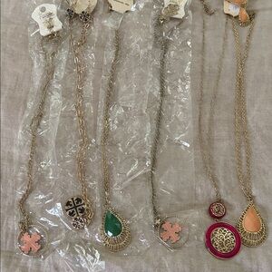 Bulk set of long Necklaces Gold and Green Pendant Necklace